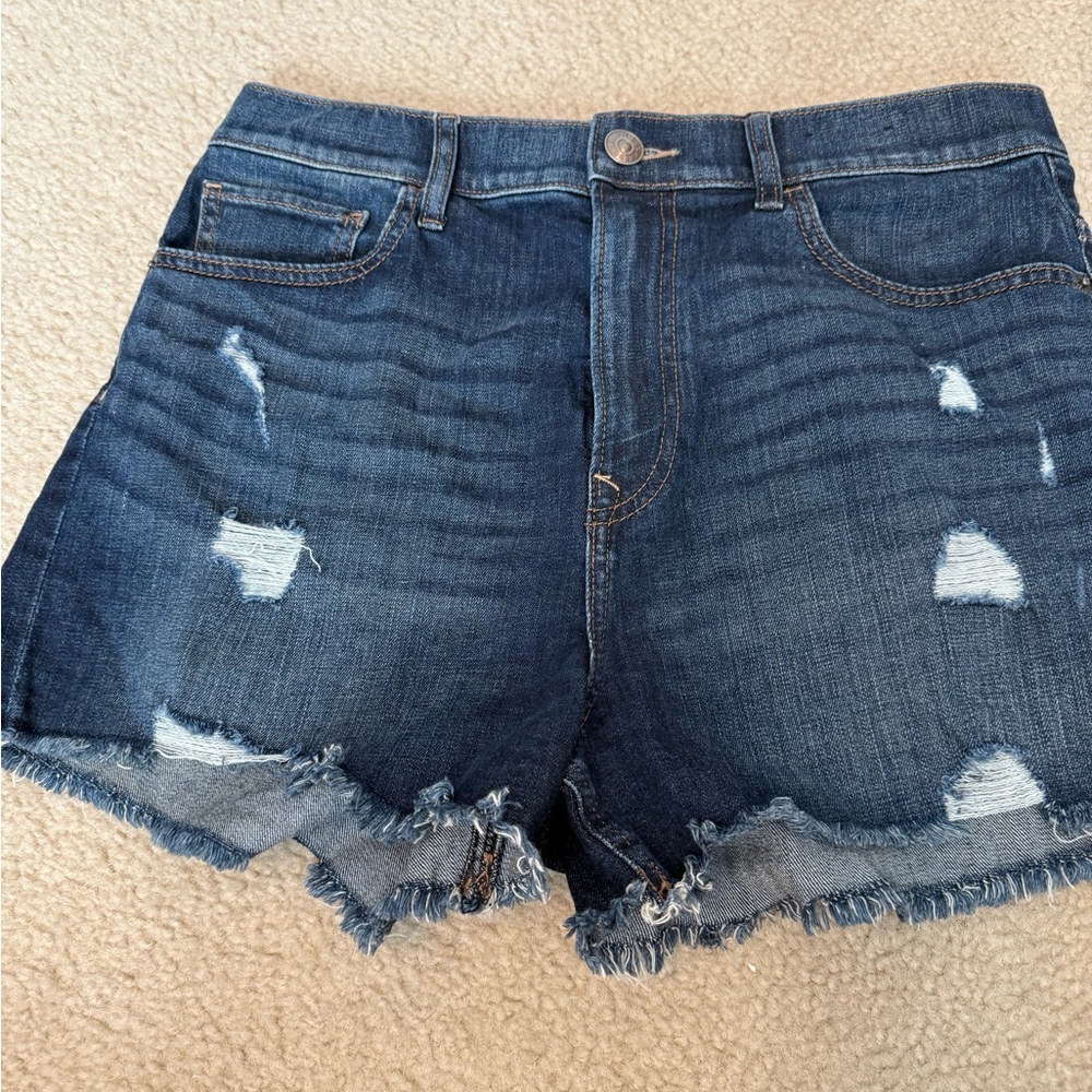Express Dark Blue Distressed Jean Shorts